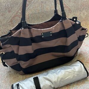 Kate Spade New York Cambridge Stripe Stevie Diaper Bag in Dark Blue and Gray